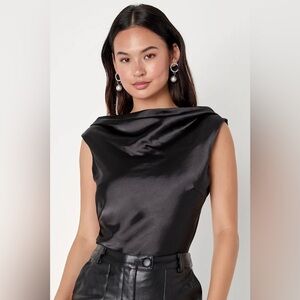 Lulu's High-Class Essence Black Satin Pearl Backless Sleeveless Top Size Large
